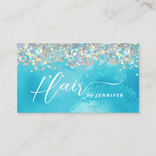 Hair Stylist Holographic Glitter Turquoise Beauty Business Card