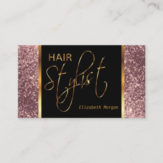 Hair Stylist in a Dusty Rose Glitter Business Card (Front)