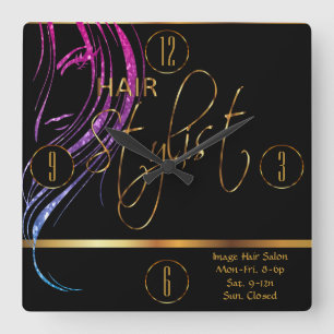 Hair Stylist in a Girly Glitter Hair Colour Square Wall Clock