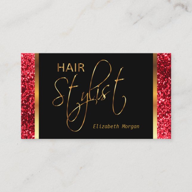 Hair Stylist in a Red Glitter Business Card (Front)