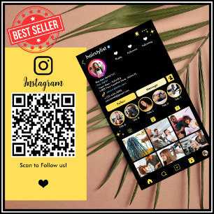 Hair Stylist Instagram Yellow Scan to Connect QR Business Card