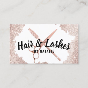 Hair Stylist Lashes Beauty Salon Rose Gold Glitter Business Card