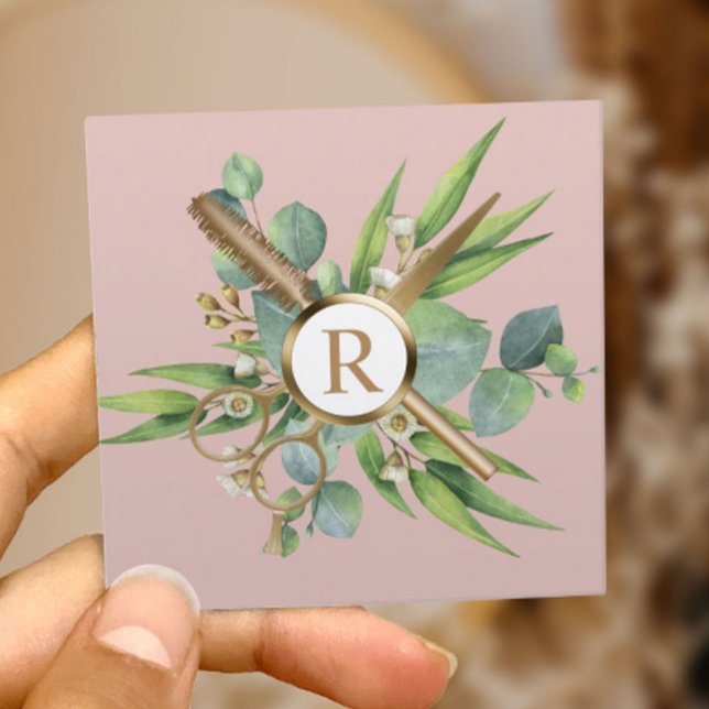 Hair Stylist Lashes Salon Botanical Blush Pink Square Business Card (Creator Uploaded)