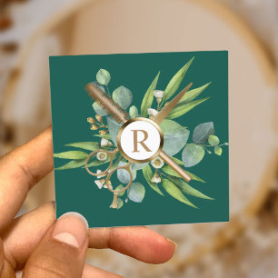 Hair Stylist Lashes Salon Botanical Teal Green Square Business Card