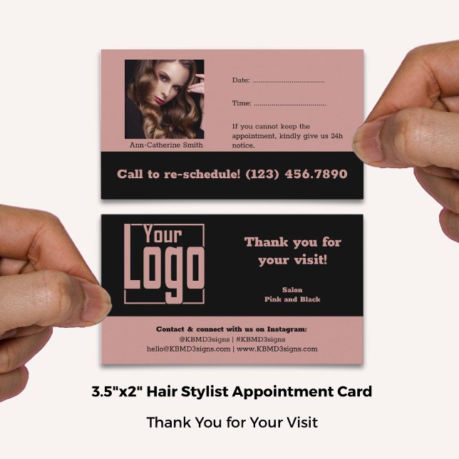 Hair Stylist Logo Image Pink & Black Thank You Appointment Card (Hair Stylist Logo Image Pink & Black Thank You Appointment Card; Standard, Size: 3.5x2 Inch)