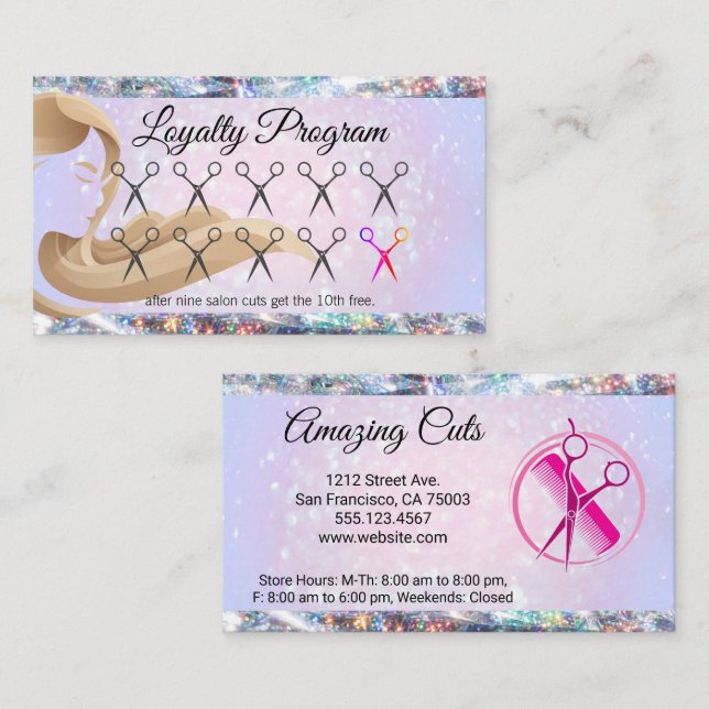 Hair Stylist Logo | Sparkle Bokeh Loyalty Card (Front/Back)