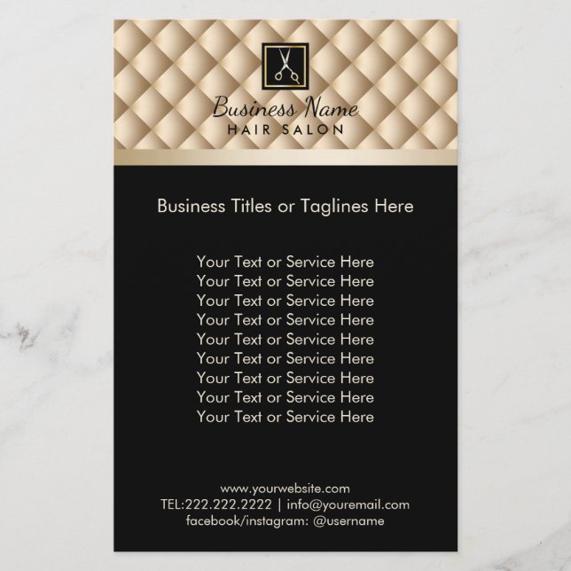 Hair Stylist Luxury Black & Gold Hair Salon Flyer (Front)