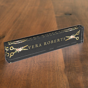 Hair Stylist Luxury Gold black Damask Nameplate
