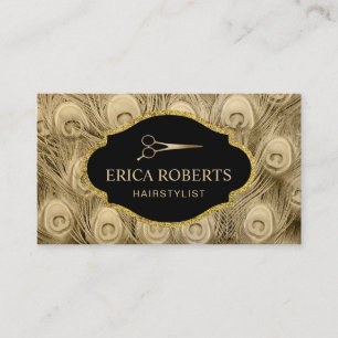 Hair Stylist Luxury Gold Peacock Feathers Salon Business Card