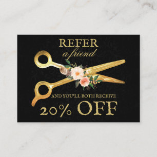Hair Stylist Luxury Gold Scissors Damask Referral Card