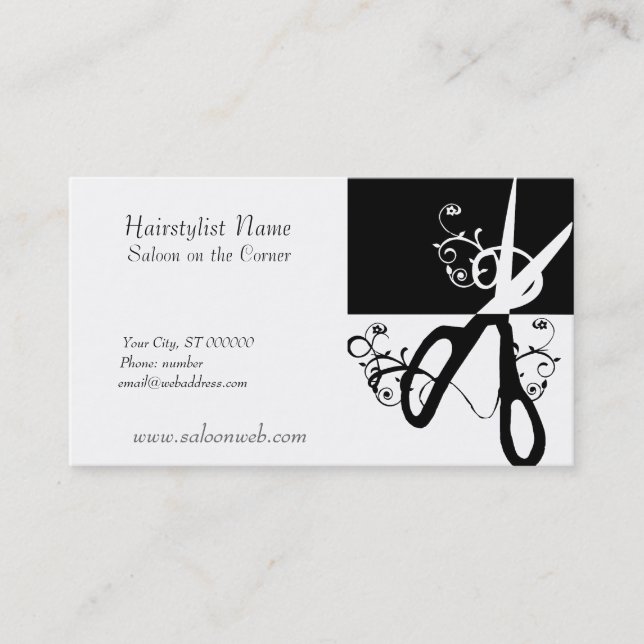 Hair Stylist Magic Swirls Black White Scissor Appointment Card (Front)