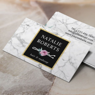 Hair Stylist Makeup Artist Flower Bobby Pin Marble Business Card