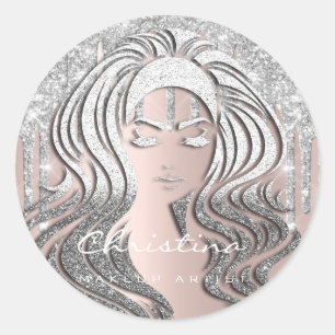Hair Stylist Makeup Artist Glitter Eyelash Grey Classic Round Sticker