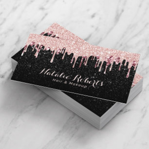 Hair Stylist Makeup Artist Rose Gold Drips Glitter Business Card
