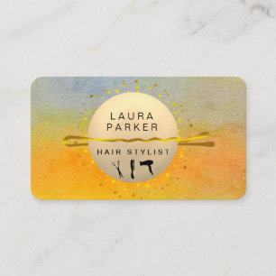 Hair Stylist Makeup Artist Salon Sunset Orange Sky Business Card