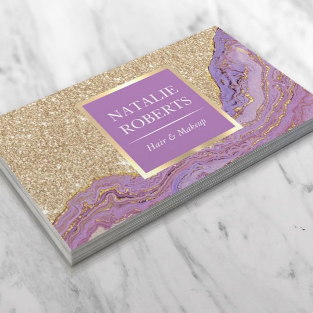 Hair Stylist Makeup Artist Trendy Gold & Purple Business Card (Creator Uploaded)