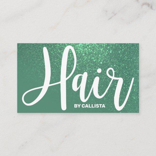 Hair Stylist Mermaid Teal Glitter Typography Business Card (Front)