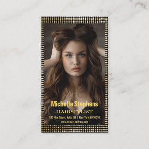 Hair Stylist Metallic Gold + Black QR Code Business Card