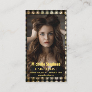 Hair Stylist Metallic Gold + Black QR Code Business Card