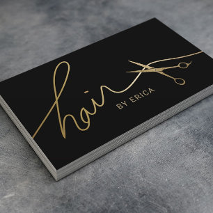Hair Stylist Minimalist Black & Gold Typography Business Card