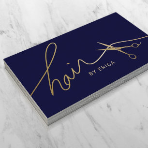 Hair Stylist Minimalist Navy & Gold Typography  Business Card
