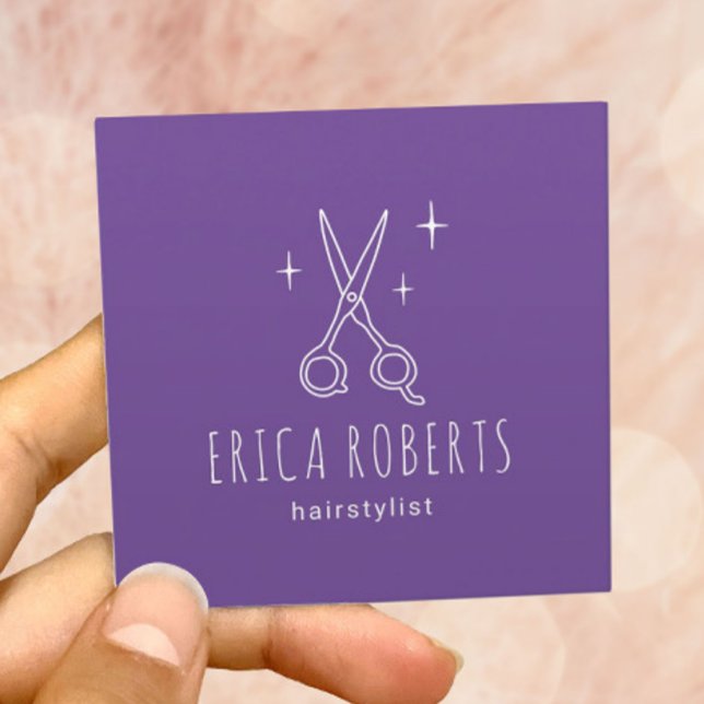 Hair Stylist Minimalist Scissor Purple Salon Square Business Card (Creator Uploaded)