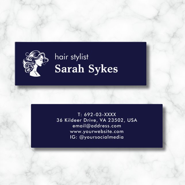 Hair Stylist Minimalist Scissor Salon Navy Blue Mini Business Card (Creator Uploaded)