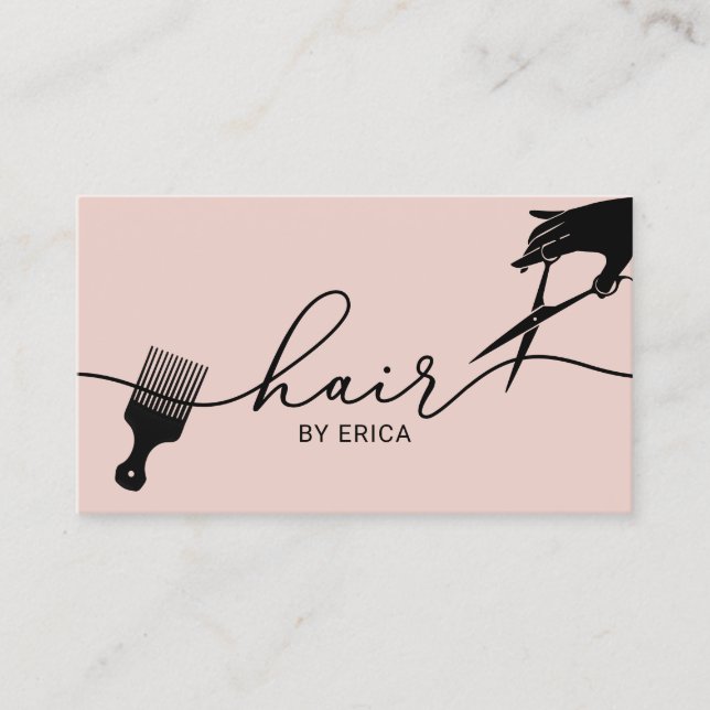 Hair Stylist Minimalist Script Blush Pink Salon Bu Business Card (Front)