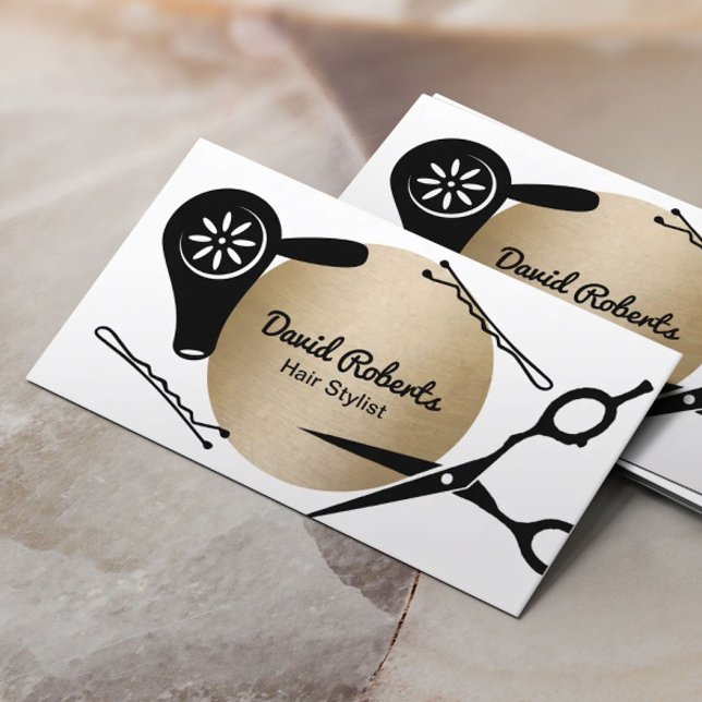 Hair Stylist Moden Gold Circle Hair Salon Business Card (Creator Uploaded)