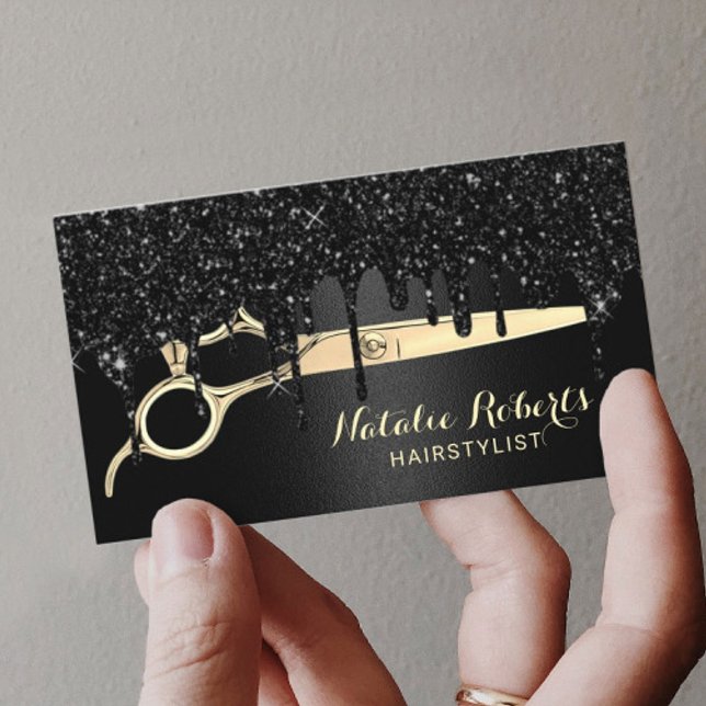 Hair Stylist Modern Black & Gold Beauty Salon Business Card (Creator Uploaded)