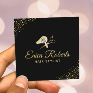 Hair Stylist Modern Black & Gold Beauty Salon Square Business Card
