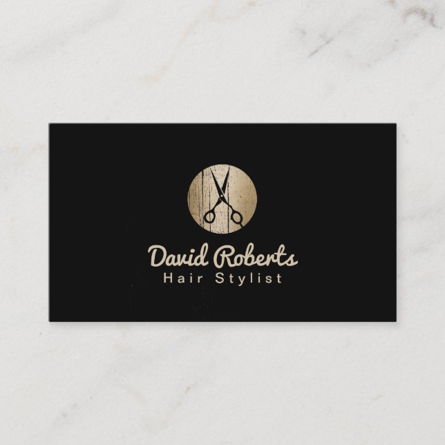 Hair Stylist Modern Black & Gold Hair Salon Business Card (Front)