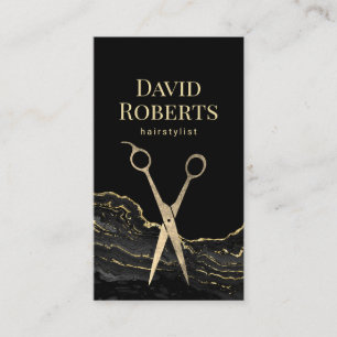 Hair Stylist Modern Black Gold Marble Hairdresser Business Card
