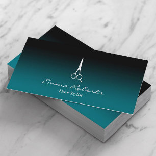 Hair Stylist Modern Black & Teal Gradient Elegant Business Card
