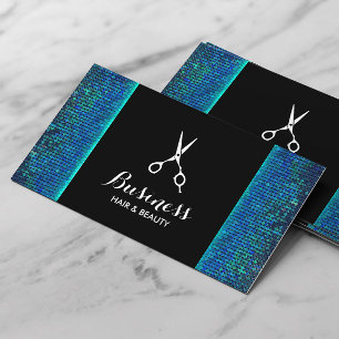 Hair Stylist Modern Blue Teal Sequins Salon Business Card