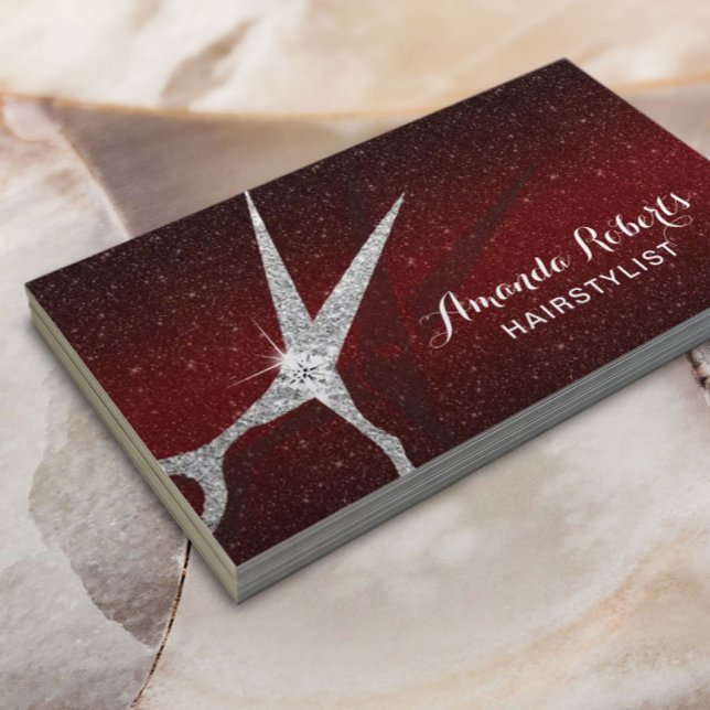 Hair Stylist Modern Burgundy Red Glitter Salon Business Card (Creator Uploaded)
