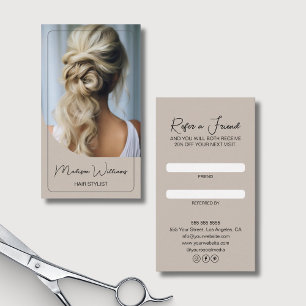 Hair Stylist Modern Custom Photo Beige  Referral Card