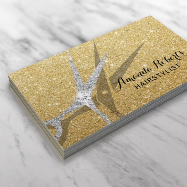 Hair Stylist Modern Gold Glitter Hair Salon Business Card (Creator Uploaded)