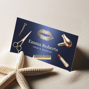 Hair Stylist Modern Gold & Navy Blue Beauty Salon Business Card
