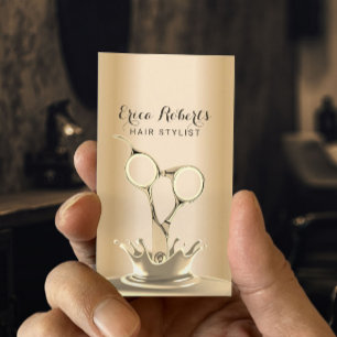 Hair Stylist Modern Gold Scissor & Splash Salon Business Card
