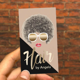 Hair Stylist Modern Gold Script Afro Hair Business Card