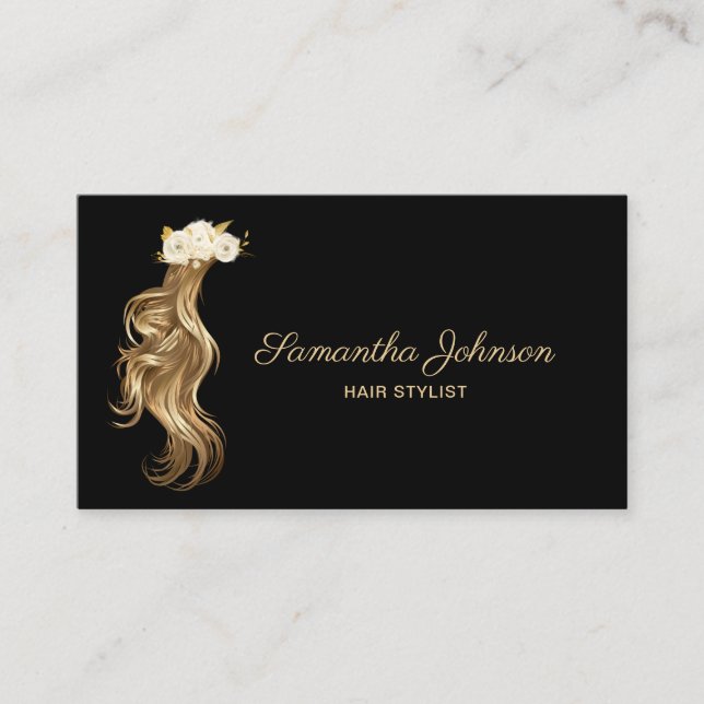 Hair stylist modern gold typography hair extension business card (Front)