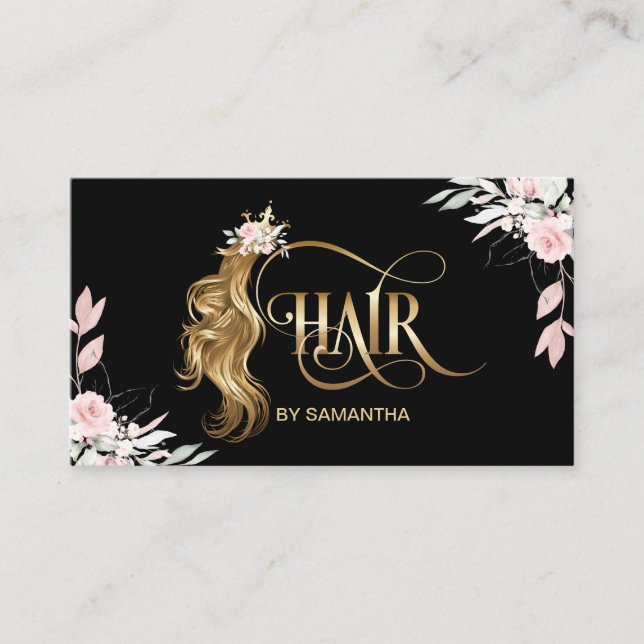 Hair stylist modern gold typography hair extension business card (Front)