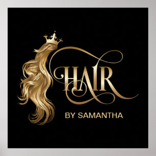 Hair stylist modern gold typography hair extension poster