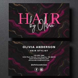 Hair Stylist Modern Hot Pink Agate Marble Business Card