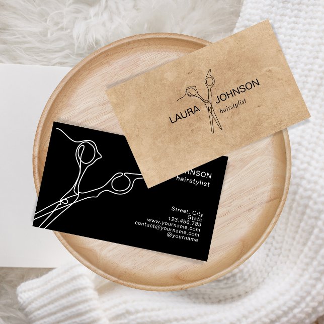 Hair Stylist Modern Minimalist Simple Scissors Business Card (modern line minimalist scissors)