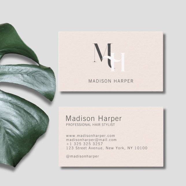 Hair stylist modern monogram initials blush pink business card (Creator Uploaded)