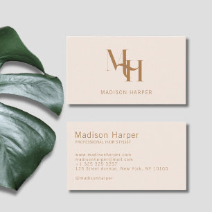 Hair stylist modern monogram initials pink business card