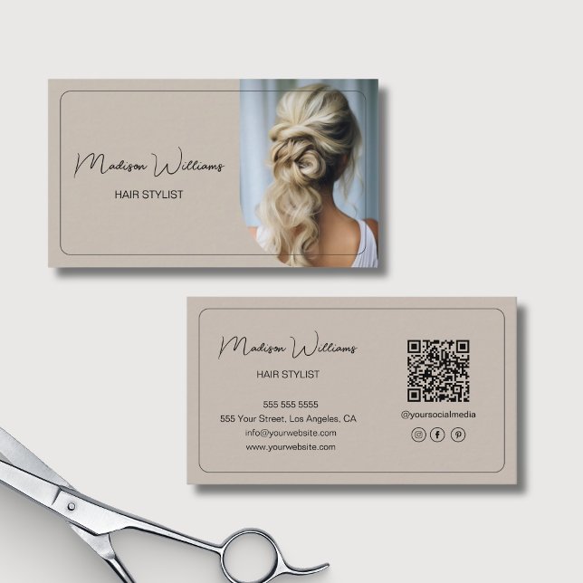 Hair Stylist Modern Photo Beige Business Card (Hair Stylist Modern Photo Beige Business Card)
