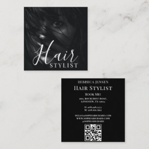 Hair stylist modern photo QR Code Square Business Card